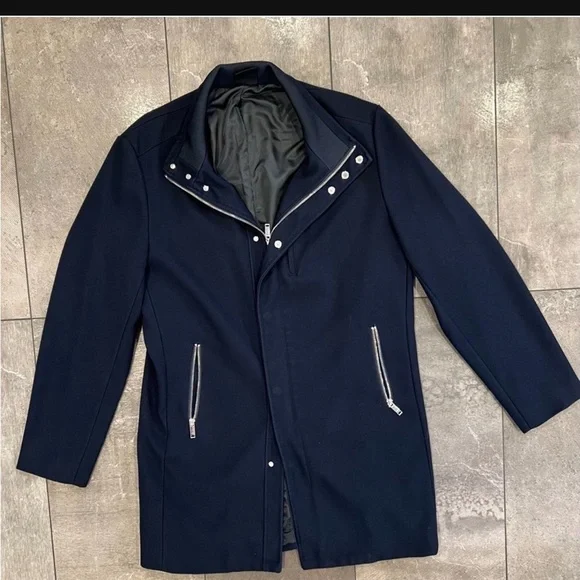 Zara Men's Navy Blue Coat size (xl) euro 44, like new - Picture 2 of 10